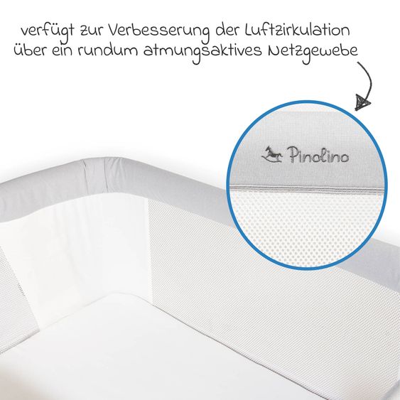 Pinolino Beistellbett Hedi 7-fach höhenverstellbar mit Netzstoff inkl. Matratze - Anthrazit / Hellgrau
