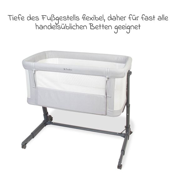 Pinolino Beistellbett Hedi 7-fach höhenverstellbar mit Netzstoff inkl. Matratze - Anthrazit / Hellgrau