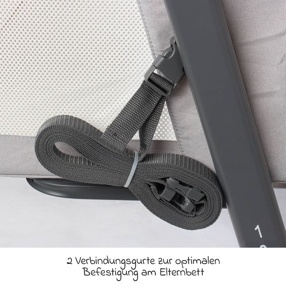 Pinolino Beistellbett Hedi 7-fach höhenverstellbar mit Netzstoff inkl. Matratze - Anthrazit / Hellgrau