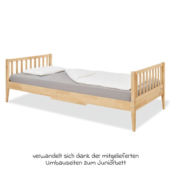 Pinolino Bodenbett Elvi mit abnehmbarem Rausfallschutz inkl. Rolllattenrost mit Federleisten 90 x 200 cm - Natur