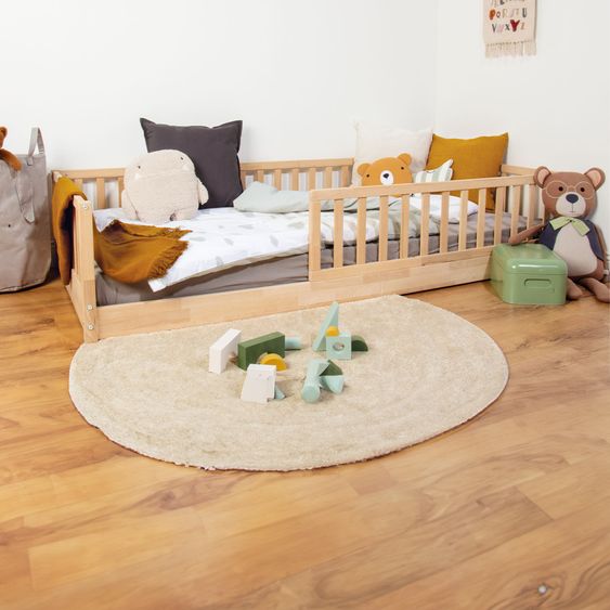 Pinolino Bodenbett Elvi mit abnehmbarem Rausfallschutz inkl. Rolllattenrost mit Federleisten 90 x 200 cm - Natur