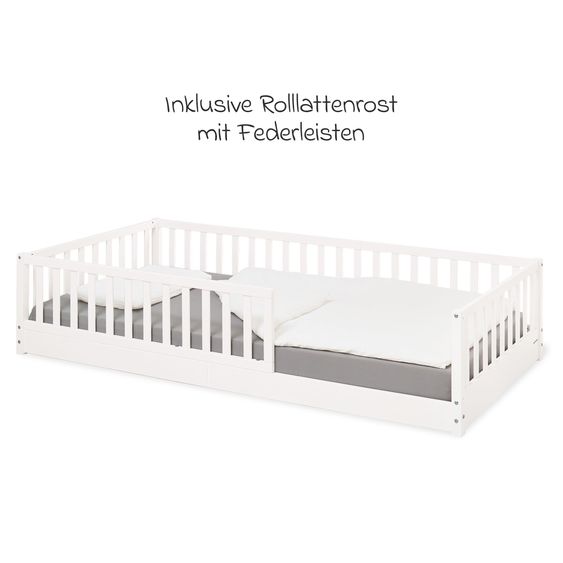 Pinolino Floor bed Elvi with detachable fall protection incl. roll slatted frame with spring slats 90 x 200 cm - White