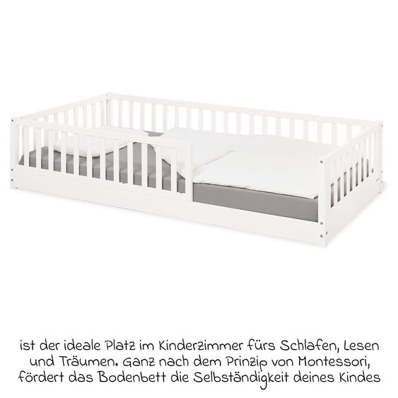 Pinolino Floor bed Elvi with detachable fall protection incl. roll slatted frame with spring slats 90 x 200 cm - White