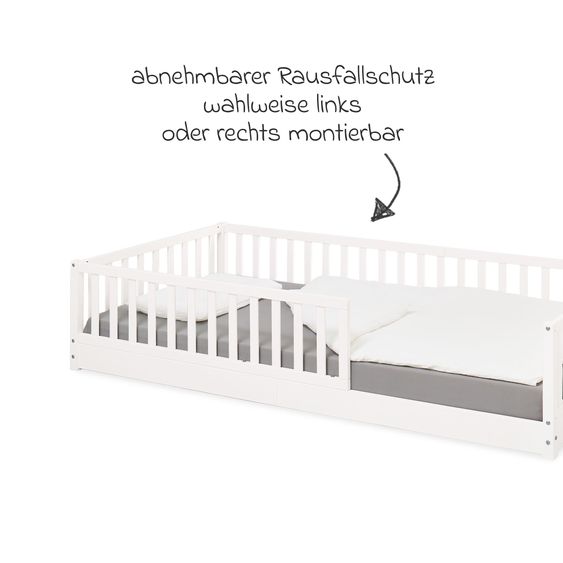 Pinolino Floor bed Elvi with detachable fall protection incl. roll slatted frame with spring slats 90 x 200 cm - White