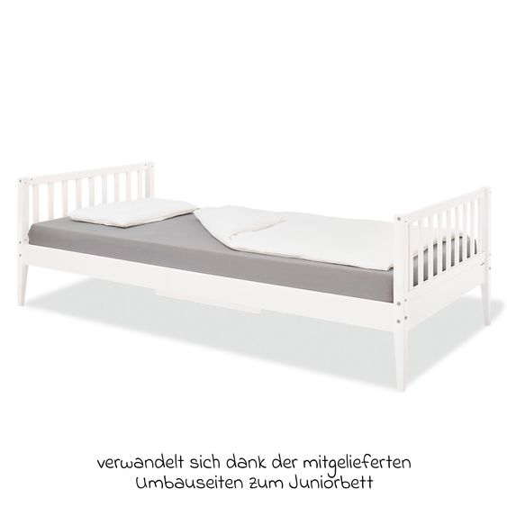 Pinolino Floor bed Elvi with detachable fall protection incl. roll slatted frame with spring slats 90 x 200 cm - White