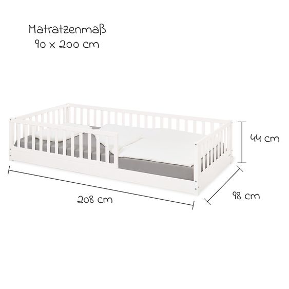 Pinolino Floor bed Elvi with detachable fall protection incl. roll slatted frame with spring slats 90 x 200 cm - White