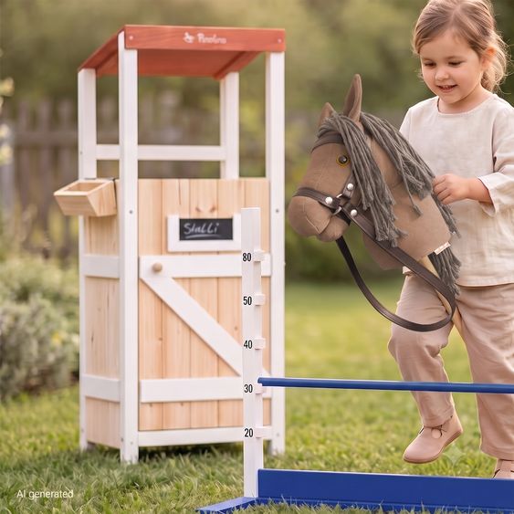 Pinolino Hobby Horsing Stick Horse Lucky with Hobby Horse Stable - Braun