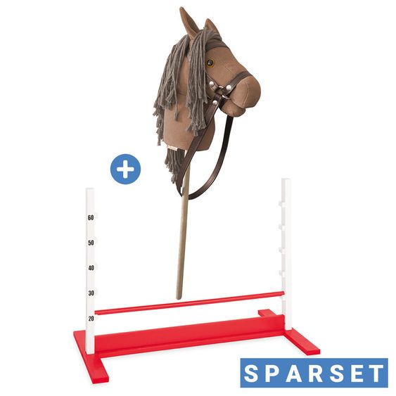 Pinolino Hobby Horsing Stick Horse Lucky with hurdle hopscotch - Brown / Red