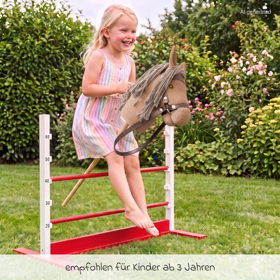 Pinolino Hobby Horsing Stick Horse Lucky with hurdle hopscotch - Brown / Red