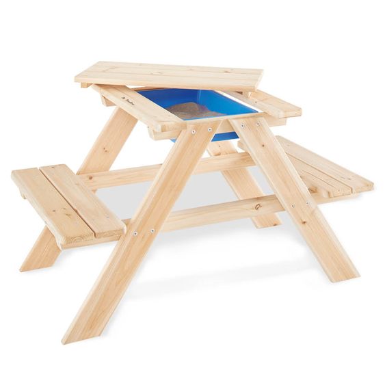 Pinolino Kinder-Sitzgarnitur Matsch-Nicki für 2 Kinder mit 1 Wanne und abnehmbarer Arbeitsplatte - Fichte massiv - Natur