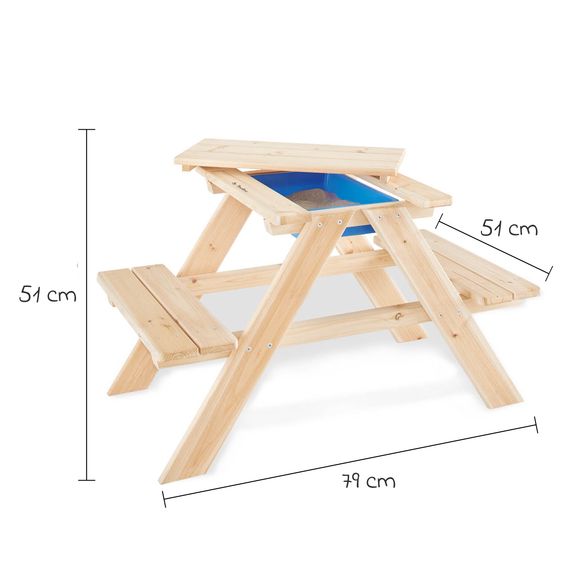 Pinolino Kinder-Sitzgarnitur Matsch-Nicki für 2 Kinder mit 1 Wanne und abnehmbarer Arbeitsplatte - Fichte massiv - Natur
