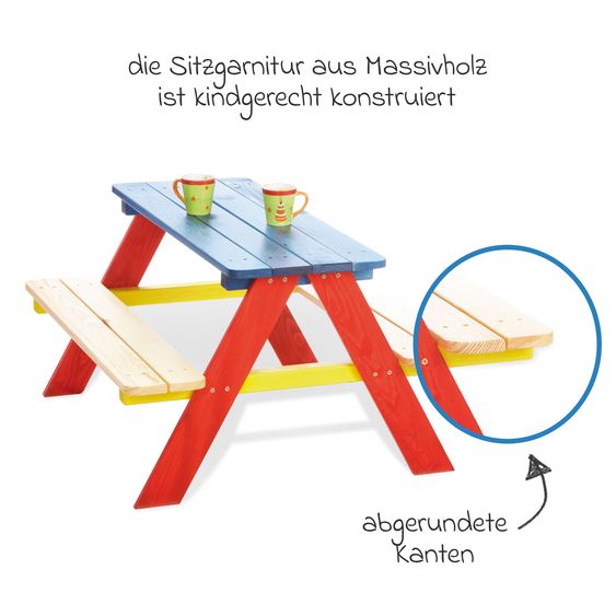 Pinolino Nicki children's settee for 4 children - solid spruce, colorful