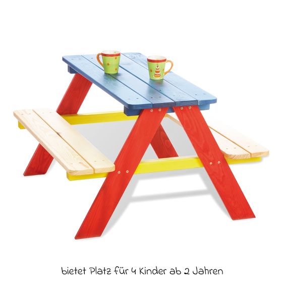 Pinolino Nicki children's settee for 4 children - solid spruce, colorful