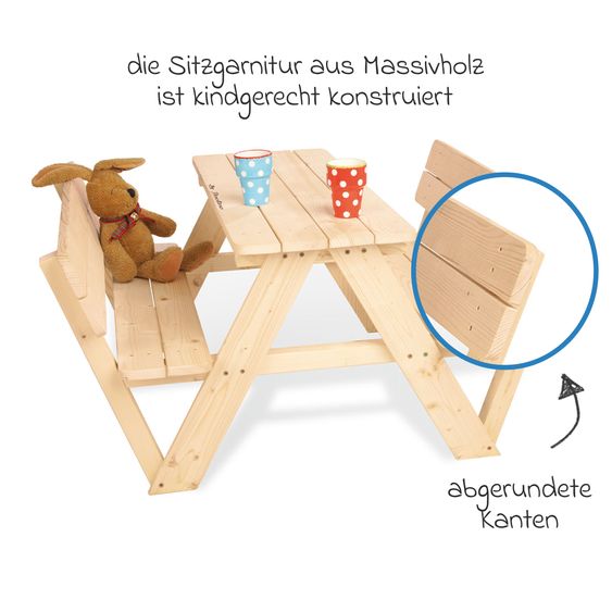 Pinolino Nicki children's settee for 4 children with backrest - solid spruce nature