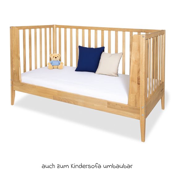 Pinolino Kinderbett Alva mit 3-fach höhenverstellbarem Lattenrost  inkl. Umbauecken für Juniorbett 70 x 140 cm - Natur