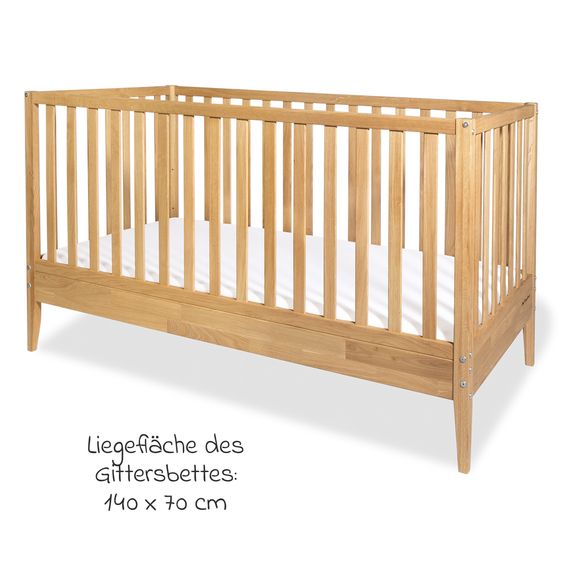 Pinolino Kinderbett Alva mit 3-fach höhenverstellbarem Lattenrost  inkl. Umbauecken für Juniorbett 70 x 140 cm - Natur