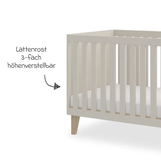 Pinolino Lettino per bambini Tami con rete a doghe regolabile in altezza a 3 livelli incl. pannelli di conversione per letto junior Tami con rete a doghe regolabile in altezza a 3 livelli incl. pannelli di conversione per letto junior - Uni Beige