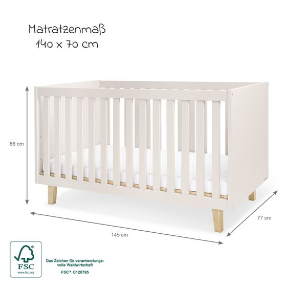 Pinolino Cot bed Tami with 3-level height-adjustable slatted frame incl. conversion sides for junior bed Tami with 3-level height-adjustable slatted frame incl. conversion sides for junior bed - Uni Beige