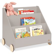 Kinderbücherregal Lasse mit Rollen & 3 Fächer - Grau