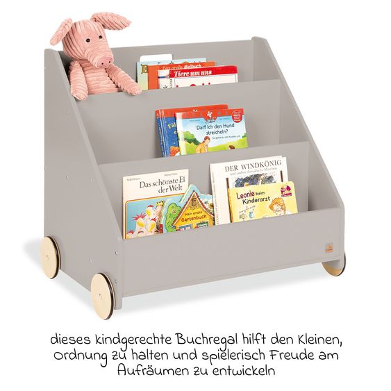 Pinolino Kinderbücherregal Lasse mit Rollen & 3 Fächer - Grau