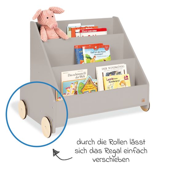 Pinolino Kinderbücherregal Lasse mit Rollen & 3 Fächer - Grau
