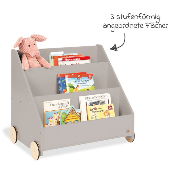 Pinolino Kinderbücherregal Lasse mit Rollen & 3 Fächer - Grau