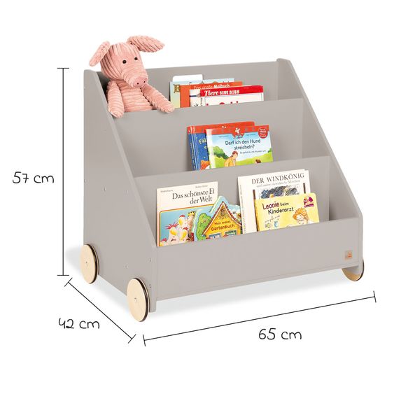 Pinolino Kinderbücherregal Lasse mit Rollen & 3 Fächer - Grau