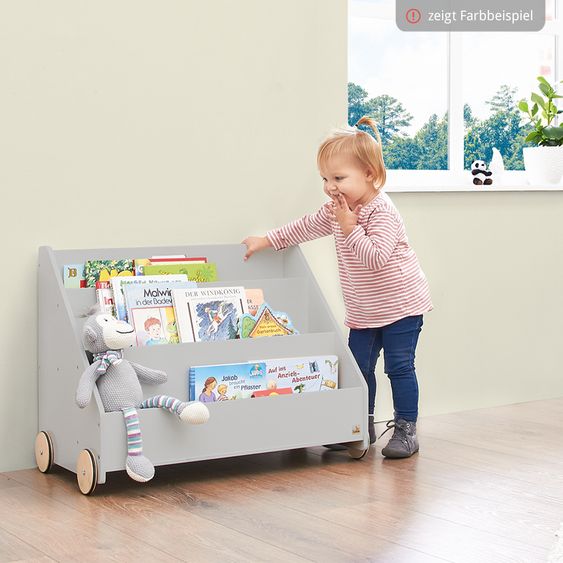 Pinolino Kinderbücherregal Lasse mit Rollen & 3 Fächer - Grau