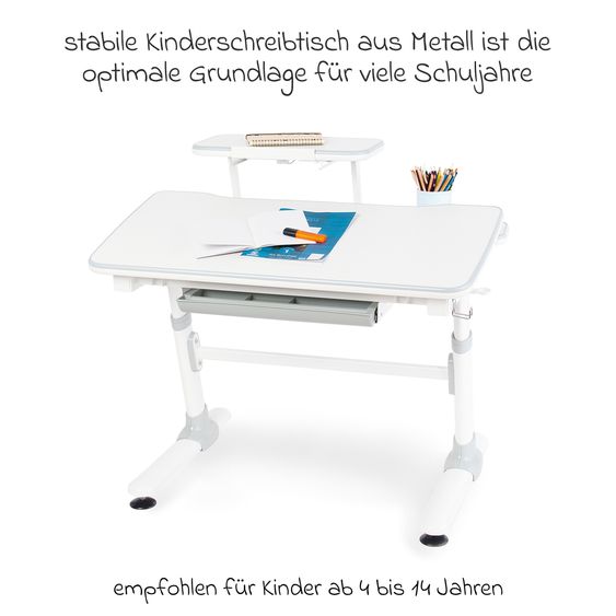 Pinolino Children's Desk Liam Height-adjustable tabletop & 1 drawer - White