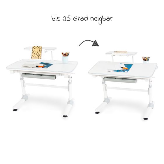 Pinolino Children's Desk Liam Height-adjustable tabletop & 1 drawer - White