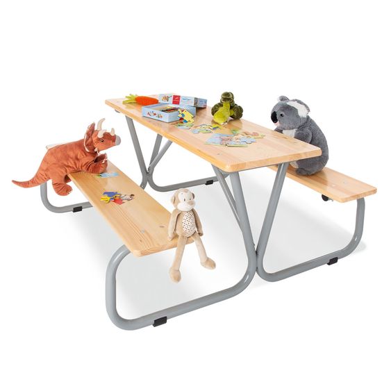 Pinolino Kindersitzgarnitur Michel für 6 Kinder bis 100 kg belastbar - Natur / Grau