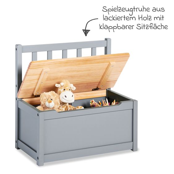 Pinolino Kindertruhenbank Fenna mit Deckel mit Klappendämpfer - Grau Natur