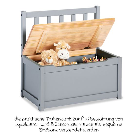 Pinolino Kindertruhenbank Fenna mit Deckel mit Klappendämpfer - Grau Natur