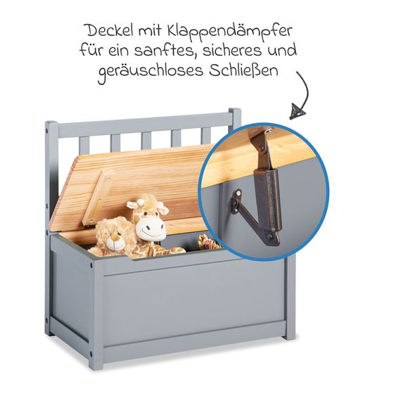 Pinolino Kindertruhenbank Fenna mit Deckel mit Klappendämpfer - Grau Natur