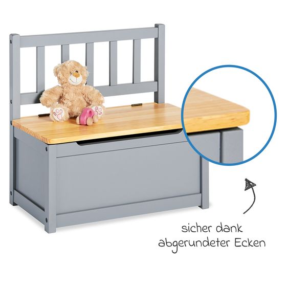 Pinolino Kindertruhenbank Fenna mit Deckel mit Klappendämpfer - Grau Natur