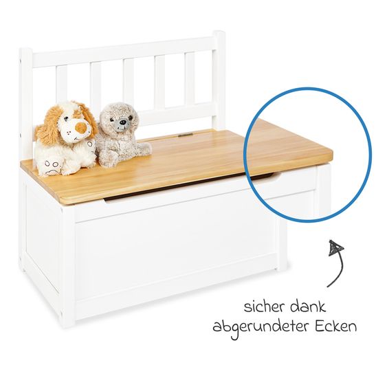 Pinolino Kindertruhenbank Fenna mit Deckel mit Klappendämpfer - Weiß Natur