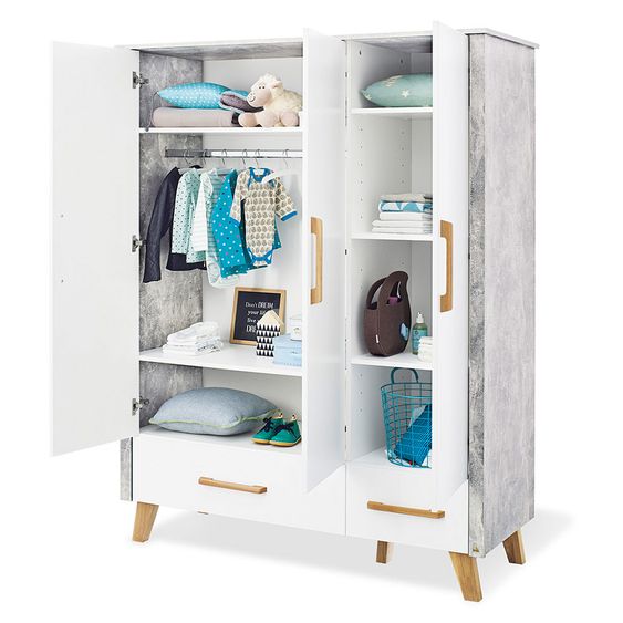 Pinolino Children's room Apollo with 3-door wardrobe, bed, wide baby changing unit