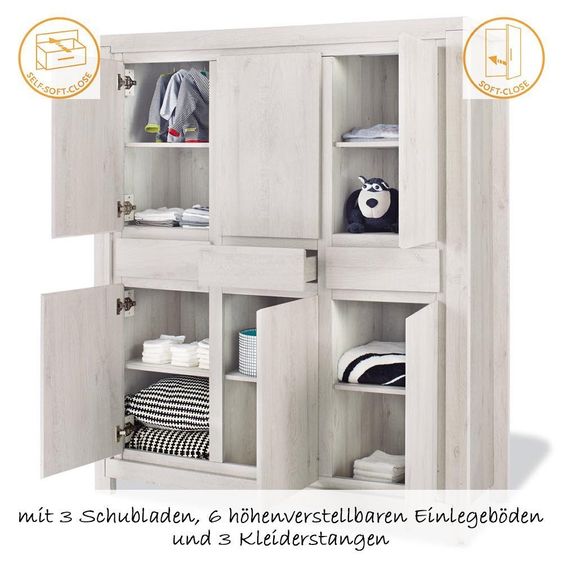 Pinolino Children's room Line with extra wide changing table and 6-door wardrobe