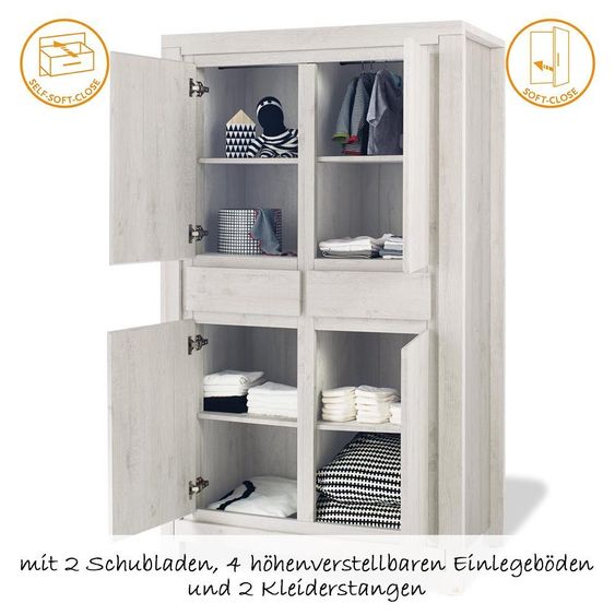 Pinolino Nursery Line with extra wide changing unit and 4-door wardrobe