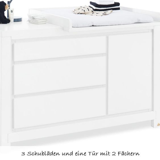 Pinolino Kinderzimmer Milk mit 6-türigem Schrank, Bett, extrabreiter Wickelkommode
