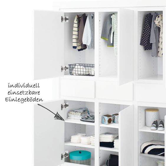Pinolino Kinderzimmer Milk mit 6-türigem Schrank, Bett, extrabreiter Wickelkommode
