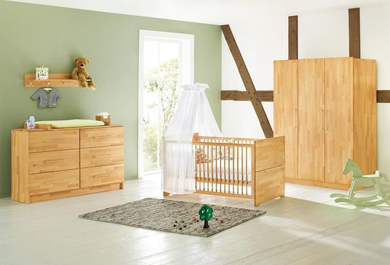 Pinolino Children's room Natura with extra wide changing table and 3-door wardrobe - solid beech