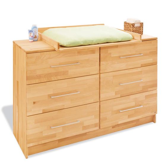 Pinolino Children's room Natura with extra wide changing table and 3-door wardrobe - solid beech