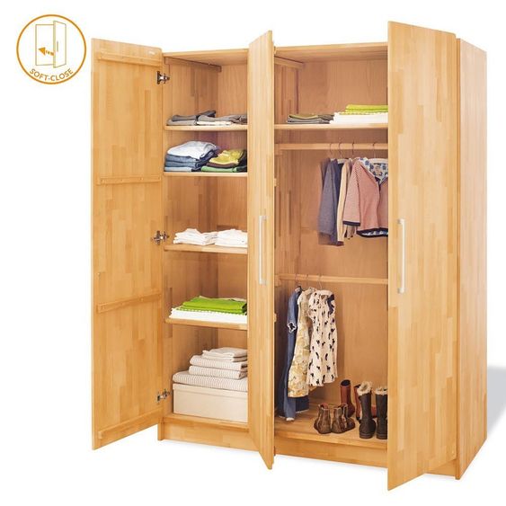 Pinolino Children's room Natura with extra wide changing table and 3-door wardrobe - solid beech