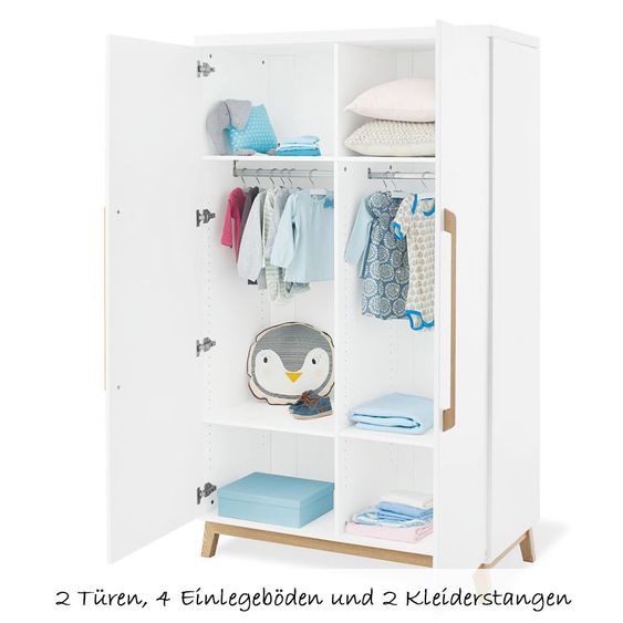 Pinolino Kinderzimmer Riva mit 2-türigem Schrank, Bett, breiter Wickelkommode