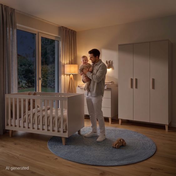 Pinolino Nursery Set Tami wide large with 3-door wardrobe, bed, wide changing table - Uni Beige