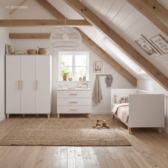 Pinolino Nursery Set Tami wide large with 3-door wardrobe, bed, wide changing table - Uni Beige