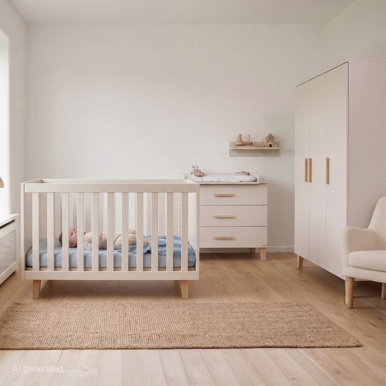 Pinolino Nursery Set Tami wide large with 3-door wardrobe, bed, wide changing table - Uni Beige