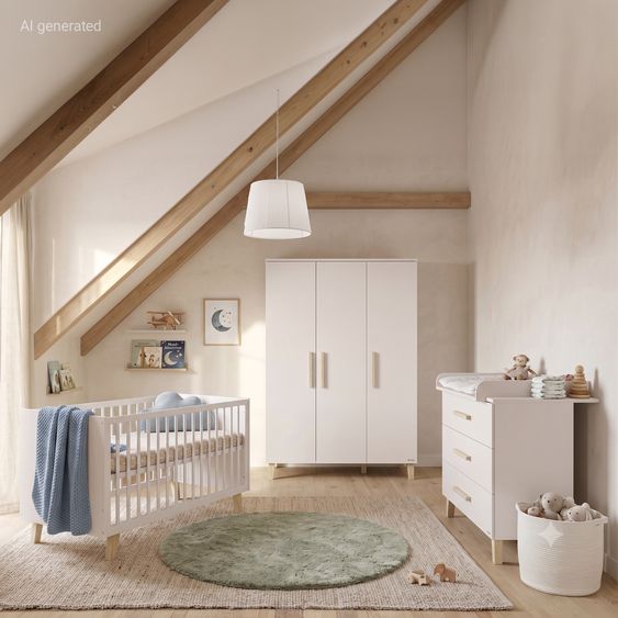 Pinolino Nursery Set Tami wide large with 3-door wardrobe, bed, wide changing table - Uni Beige