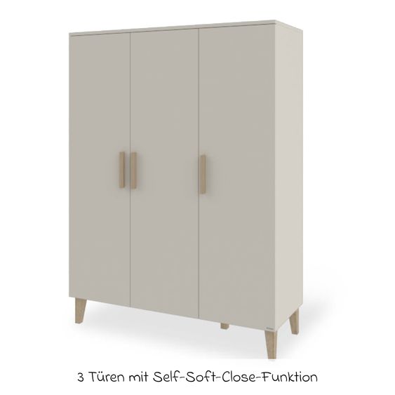 Pinolino Ensemble Chambre Bébé Tami Large Large avec Armoire 3 Portes, Lit, Table À Langer Large - Uni Beige